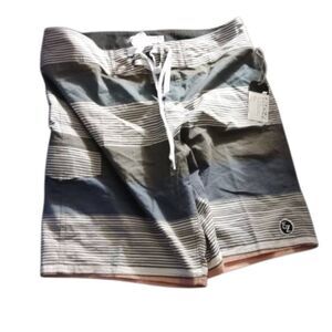 Men's Striped Swim Shorts - Gray and White